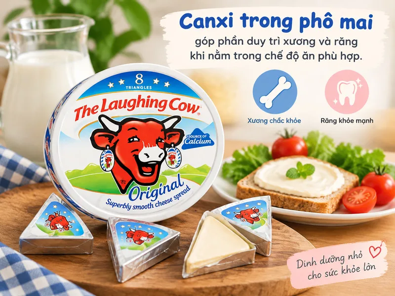 Phô mai Con Bò Cười cung cấp canxi, protein và năng lượng khi được sử dụng hợp lý trong chế độ ăn.
